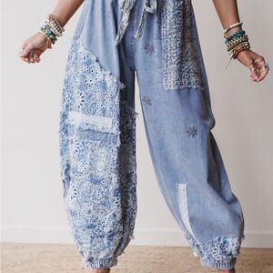 Three Bird Nest Blue Lace Patchwork Pants